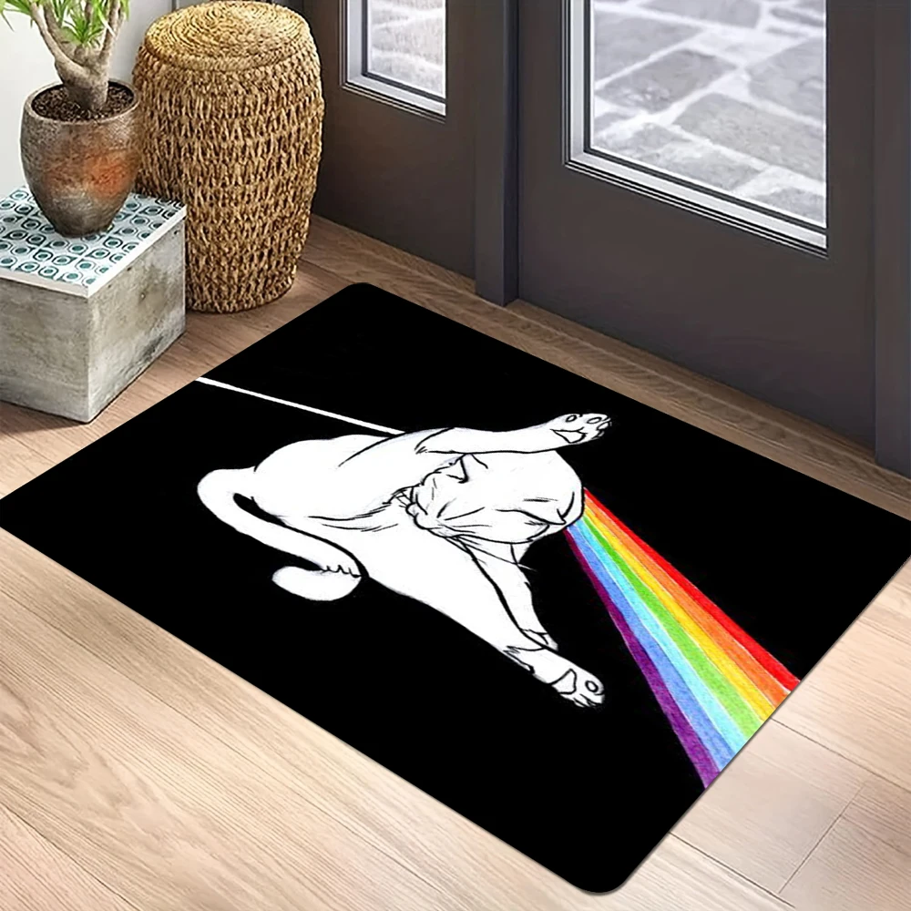 Bedruckte Fußmatte mit lustigem Regenbogen-Kätzchen-Effekt, rutschfest und leicht zu reinigen, geeignet für die Platzierung zu Hause, Badezimmer, Schlafzimmer, Fußmatte