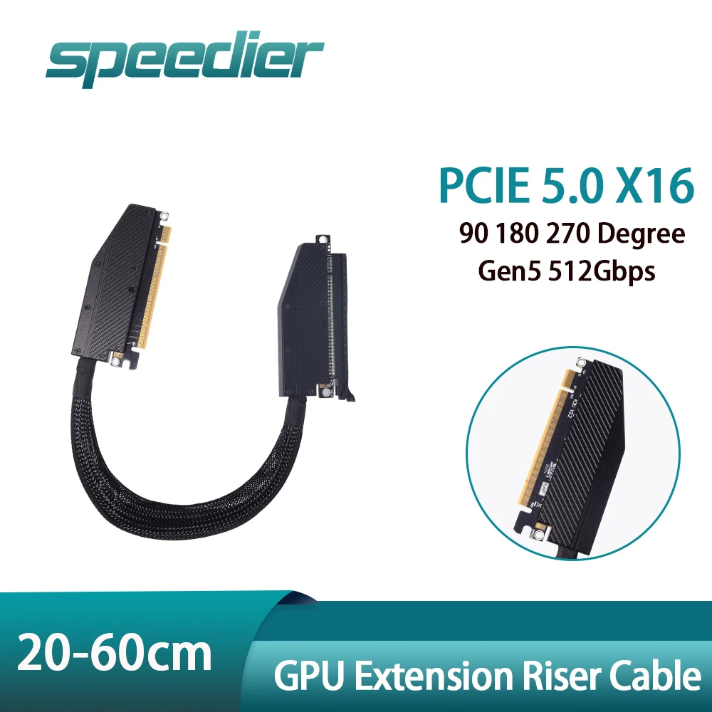 

PCIE 5.0 X16 GPU Extension Riser Cable 90 180 270 Degree 512Gbps Gen5 20 - 60cm for NVIDIA RTX50 AMD RX79 Server Golden Finger