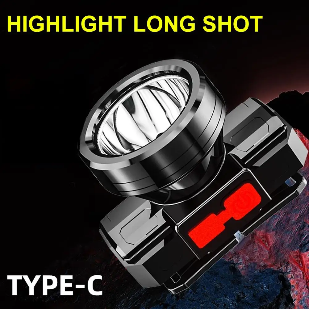 Torcia Frontale LED a Cinque Teste, Impermeabile per Pesca, Ricaricabile USB, Ultra Luminosa