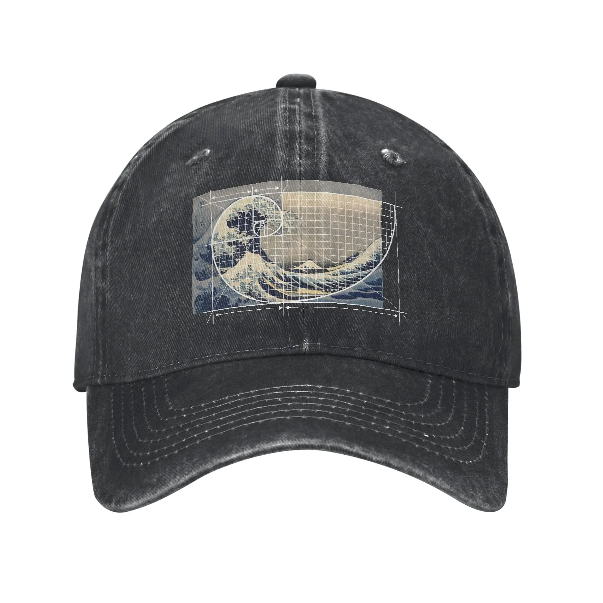 Vintage Hokusai Meets Fibonacci Golden Ratio Baseball Caps Unisex Distressed Denim Sun Cap Geek Math Outdoor Golf Soft Hats Cap