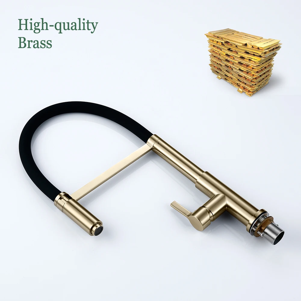 Kitchen Faucet Brushed Gold Sink Faucet Put Out Mixer 360 Degree Hot And Cold Water Tap Solid Brass Tap