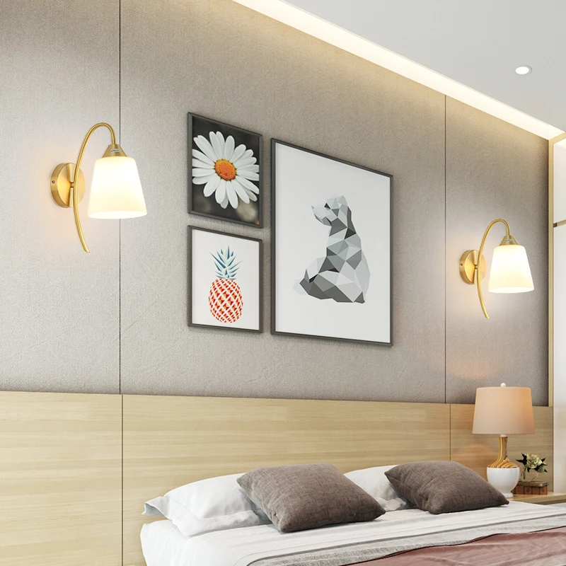 

YUNYI Nordic All Copper Bedroom Bedside Lighting Gold Glass Reading Light Living Room Bedroom Led Wall Lamps