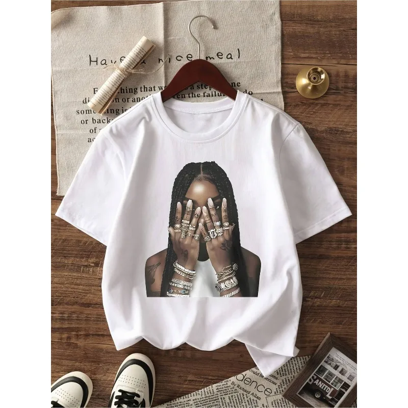 Girl style white girl daily T-shirt comfortable collar style loose modern street style amusement park clothing daily  T-shirt