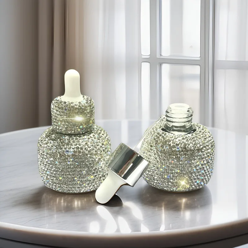 Refillable Dropper Dispenser Essential Oil Bottle Glass with Rhinestone Leak-proof Atomizer Cosmetic Container Liquid Bottle