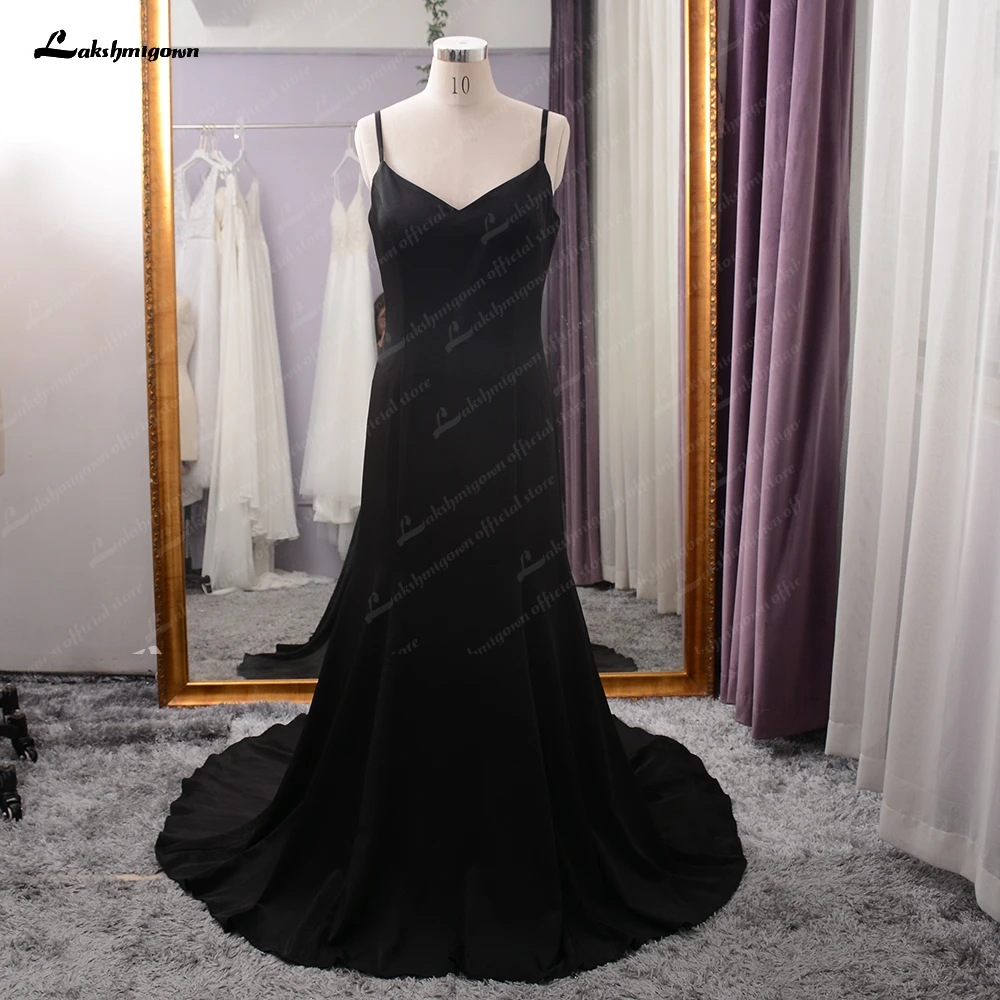 Elegante vestido de sirena negro para madre de la novia, vestidos de fiesta de boda con tirantes finos, cuello en V, espalda descubierta