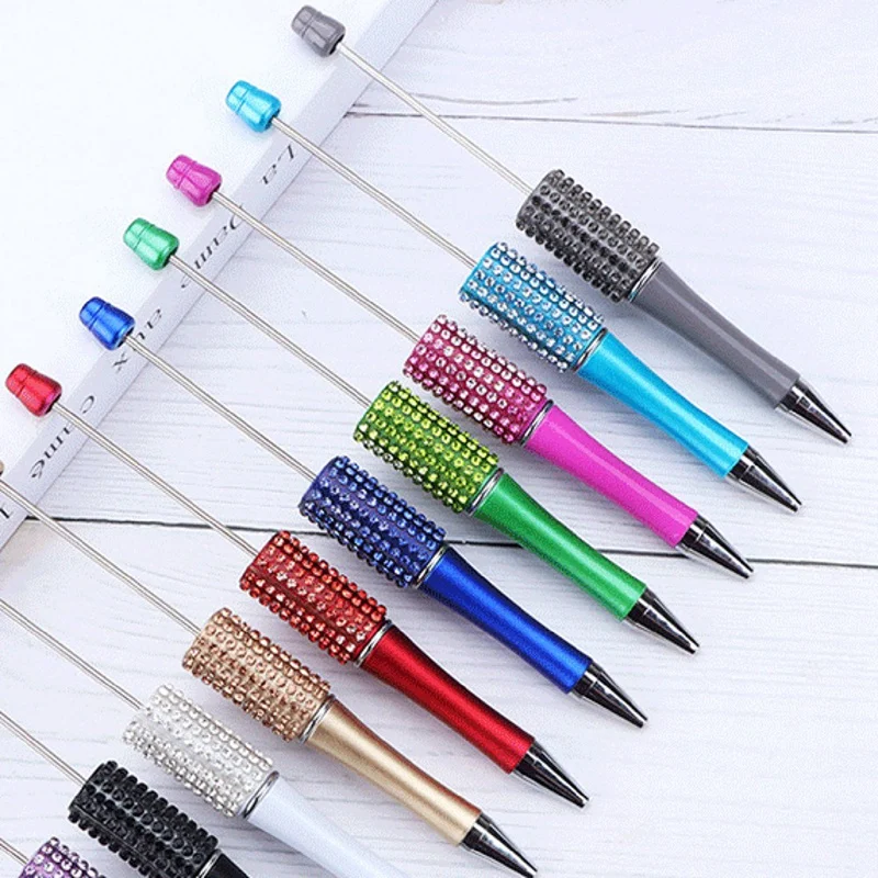 12 Piece Diamond Beaded Pen DIY Colorful Beadable Ballpoint Pens As Shown Plastic For Writing School Office Supplies