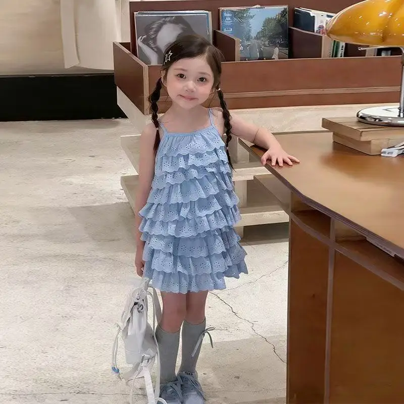 

2026 Summer New 2-7Y Kids Girls Lace Trim Sleeveless Princess Dress Fashion Children Clothing for 90-140cm