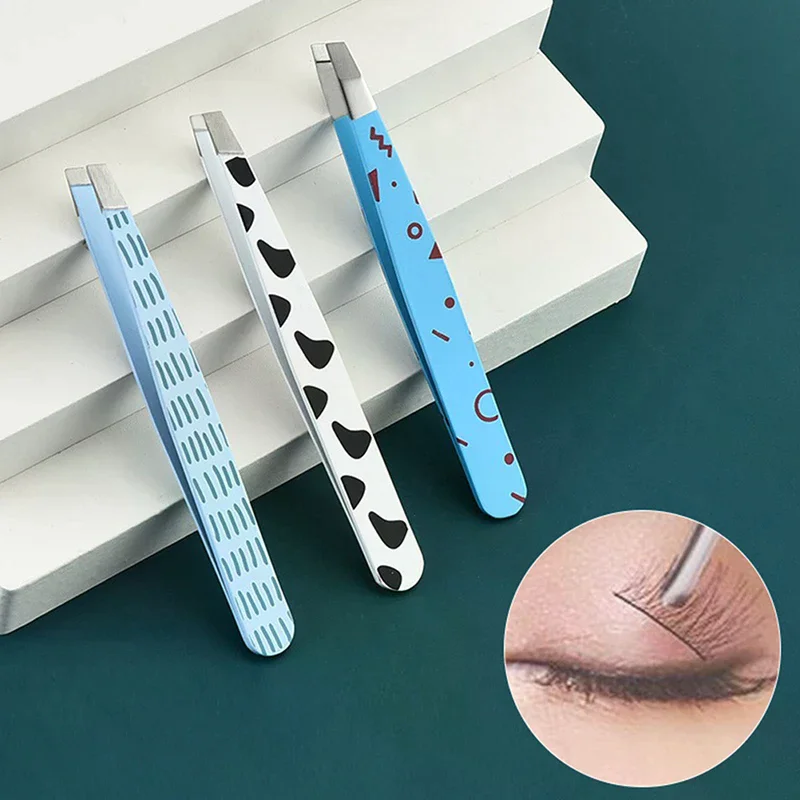 1PC 眉毛ピンセット漫画パターンヘア美容細毛プラー ステンレス鋼斜め眉毛クリップ除去メイクツール