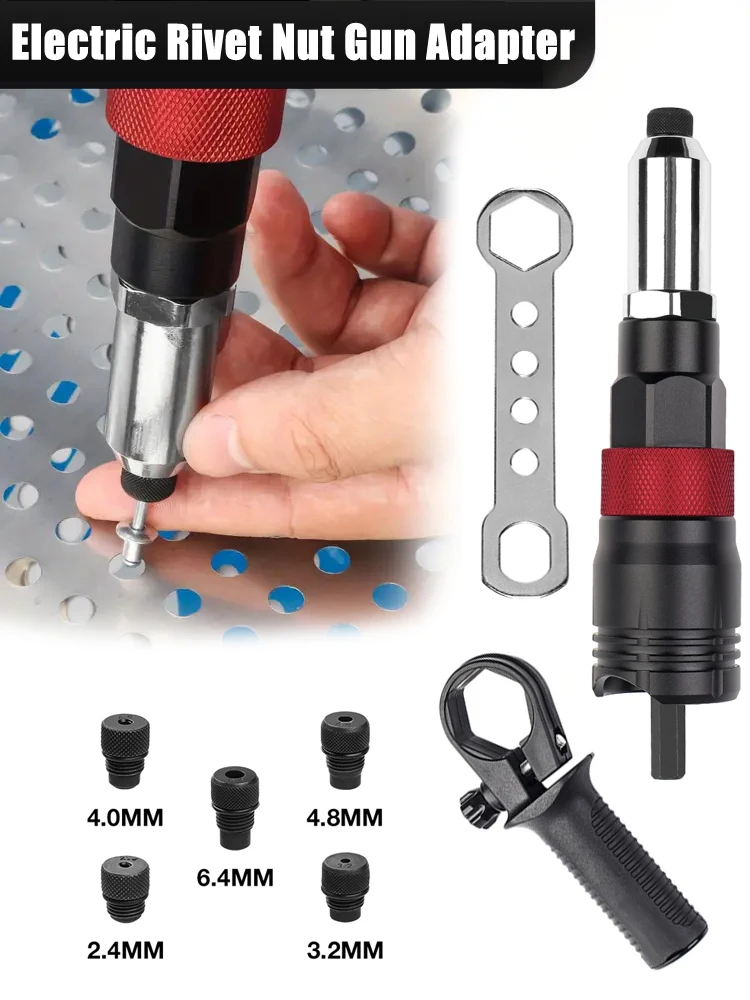 

2.4-6.4mm Professional Electric Rivet Nut Gun Adapter Automatic Riveting Nail Gun Cordless Riveting Tools With Wrench And Handle