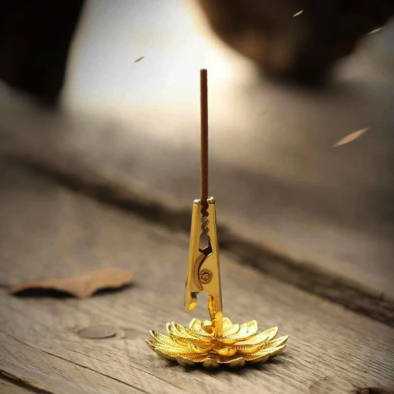 Gold-plated Lotus Incense Burner Metal Incense Clip Golden Incense Burner For Camping Garden Classic Candlelight Dinner Props