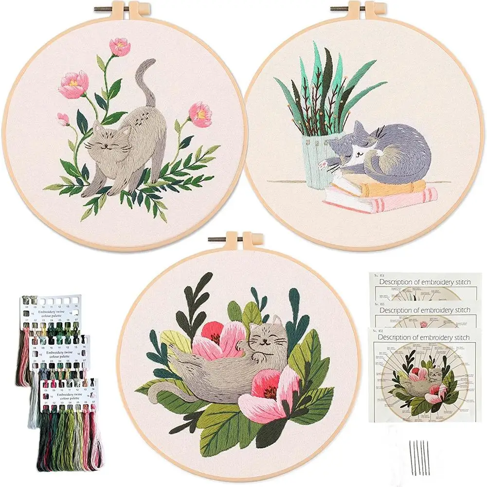 

Diy Cat Embroidery Starter Kit With Embroidery Hoops Threads Needles Cross Stitch Kits For Beginners Dropship