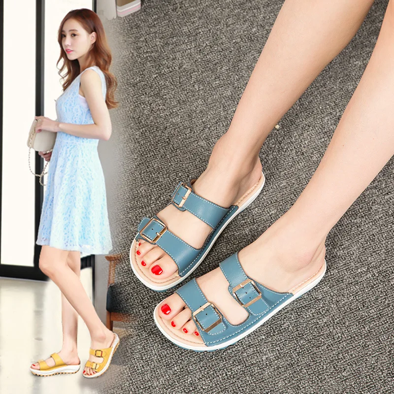 2021New Women Sandals Wedges Sandals Ladies Open Toe Round Toe Buckle Black Yellow White Platform Sandals Shoes