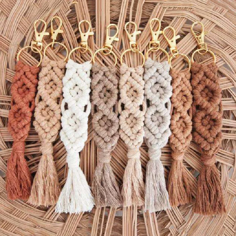 Boho Style Macrame Braided Keychain with Lobster Claw Cord Wristlet Bracelet Keyrings Lanyard Key Fob Strap Women Accessories