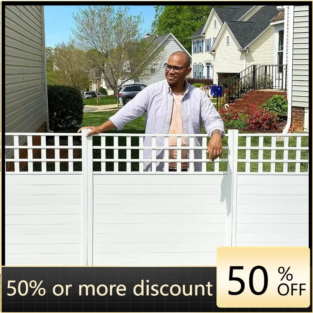 

Outdoor product dig free vinyl kit 2-piece set (44 inches high x 42 inches wide) privacy screen and fence, white