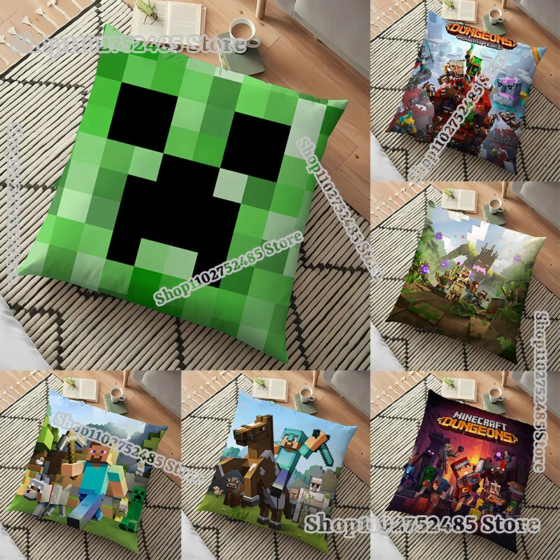 Game Pixel Blocks Decor Pillowslip Miner Craftes Living Room Sofa Car Seat Cushion Cover 45X45cm Single Side Print Pillowcase