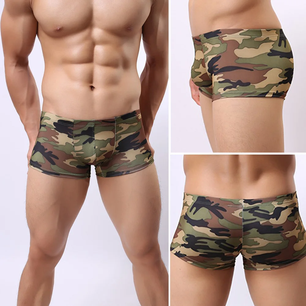 New Boxers Shorts Men's Breathable Underpants Camouflage Low Waist Underwear Bikini Трусы Мужские