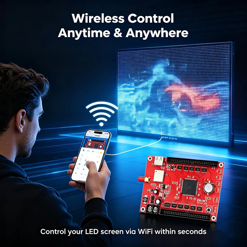 ZH-W7 WiFi LED Control Card Programmable Controller for Single Dual Color Screen USB Port 1024x512 Resolution HUB08 12