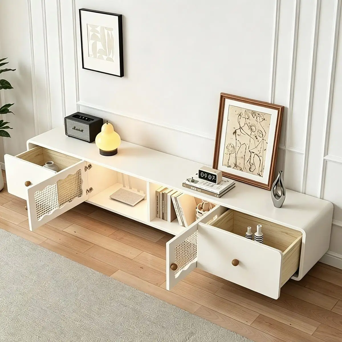 Solid wood TV cabinet installation-free multi-functional storage floor cabinet