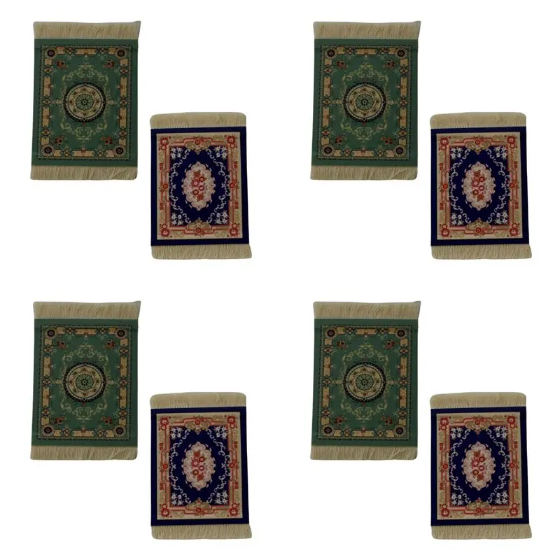 Exquisite-8X Mini Persian Woven Coasters Carpet Pattern Coaster Dining Table Decoration Technology.Blue-Green