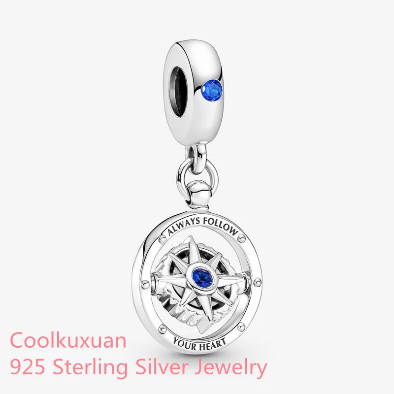 

Valentine's Day 925 Sterling Silver Spinning Compass Dangle Charm beads Fits Original Pandora bracelets Jewelry Making