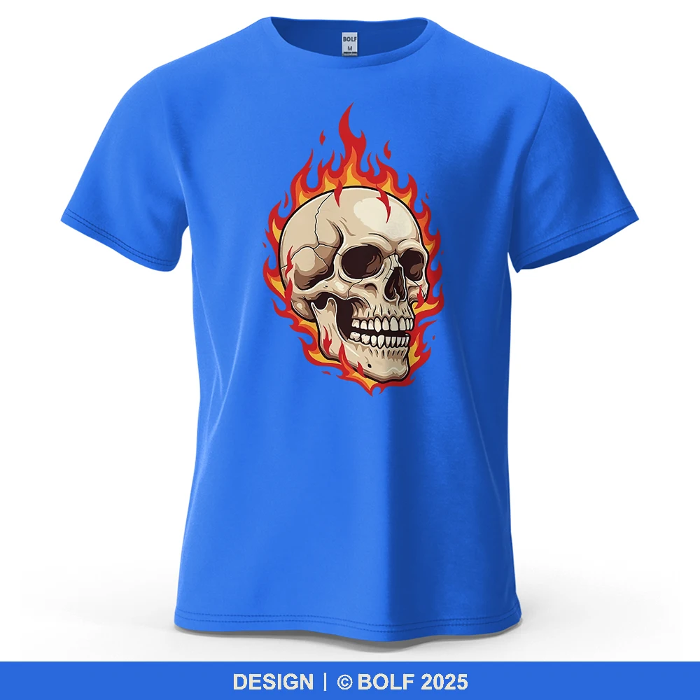 Flaming Skull Punk bedrucktes Herren-T-Shirt aus 100 % Baumwolle, übergroße, energische Grafik-T-Shirts für Damen, Tops, T-Shirts, Streetwear