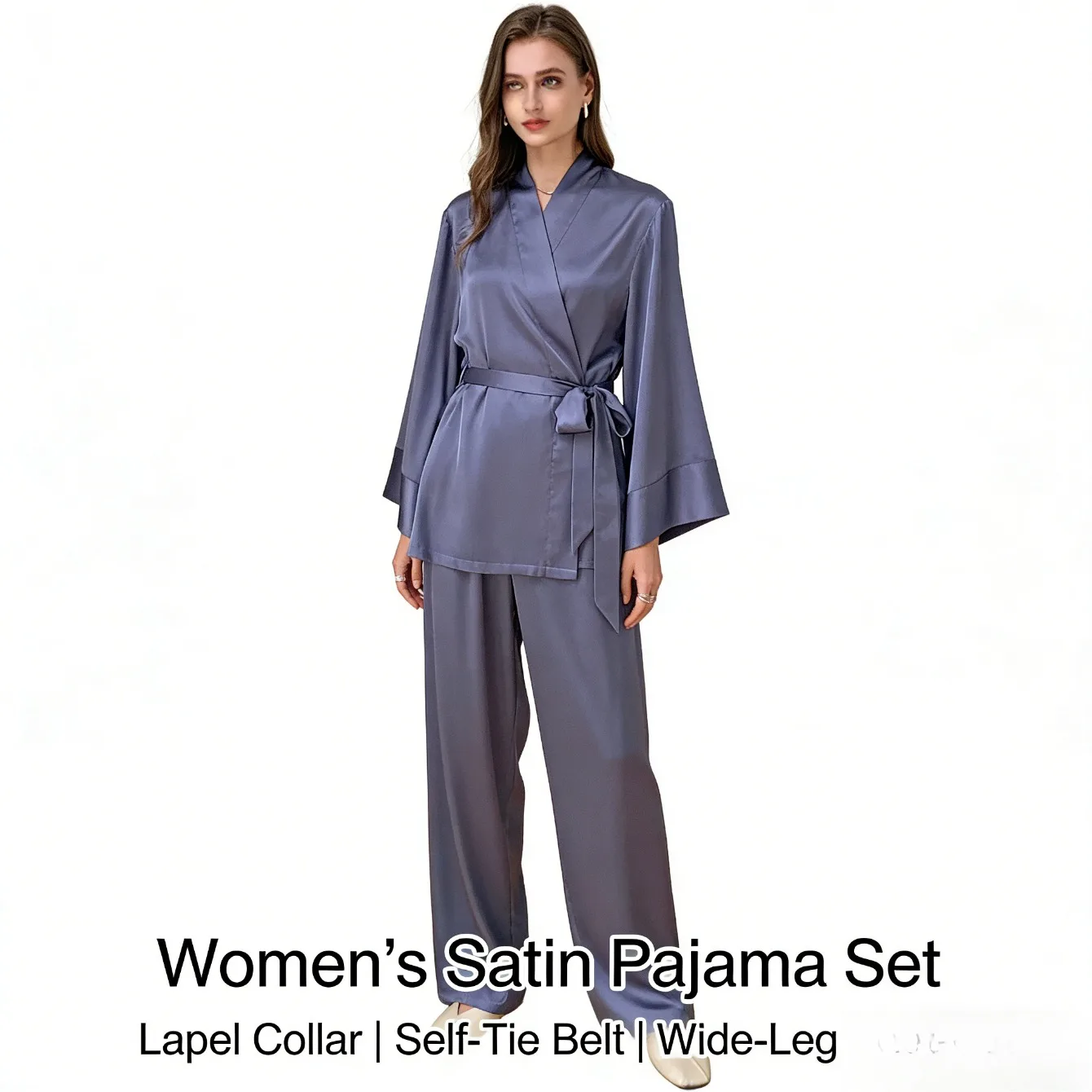 

Fashionable Womens Spring - Autumn Pajamas Ice - Silk Fabric Super Smooth French Design Long - Sleeve and Long - Pants Set