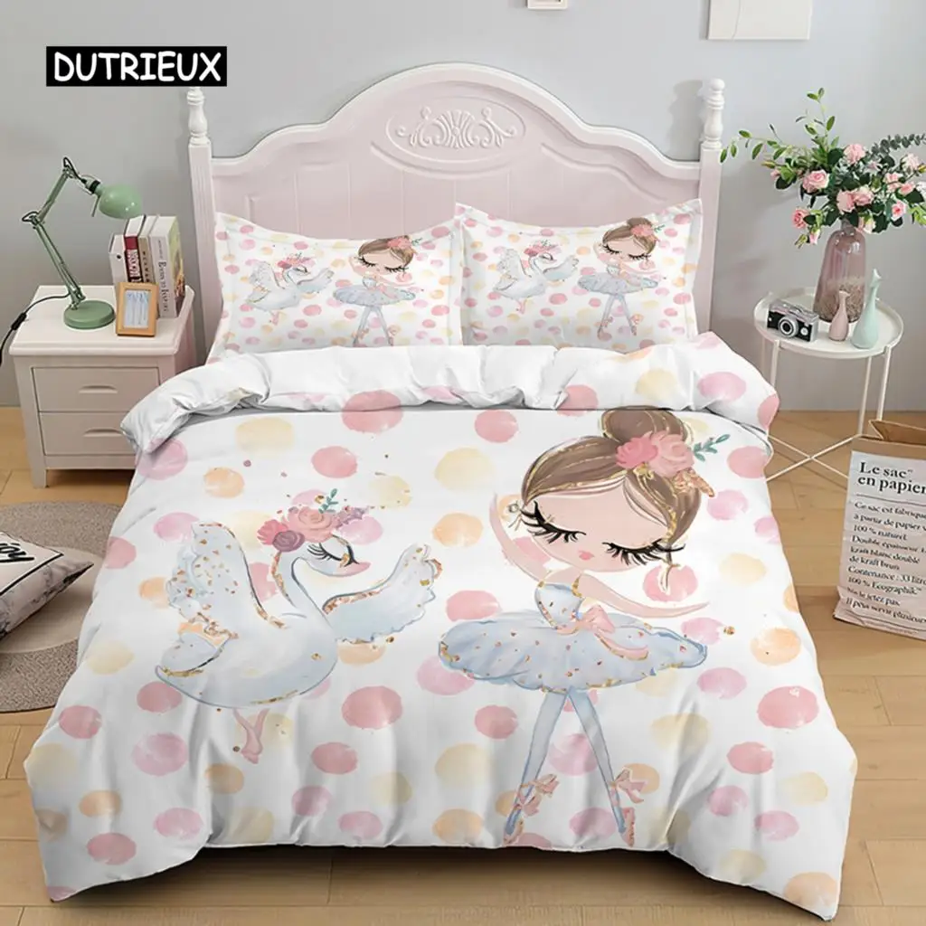 Cartoon Ballet Dancing Girl Duvet Cover Set Princess Style Twin Siz Bedding Set Kids Girl Nordic Bed Cover 150 90  Queen King