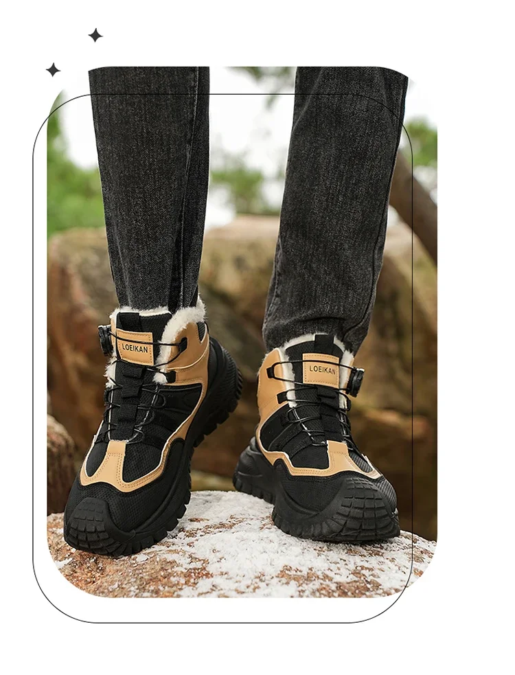 Herren Winter Warme High-Top-Stiefel Fleece-Gefütterte Schneeschuhe mit Drehverschluss Stoßfeste Schuhe mit Dicker Sohle – Detail 1