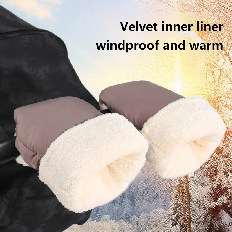 

Winter Warm Fleece-Lined Stroller Gloves Universal Thickened Windproof Outdoor Baby Stroller Accessories