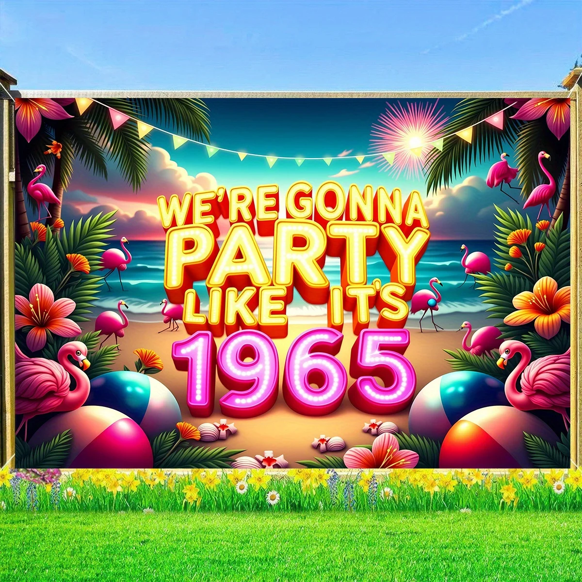 1 لافتة ثنائية الأبعاد، لافتة حفلة عيد الميلاد الستين - "نريد الحفلات مثل عام 1965"، متوفرة بأحجام متعددة #3