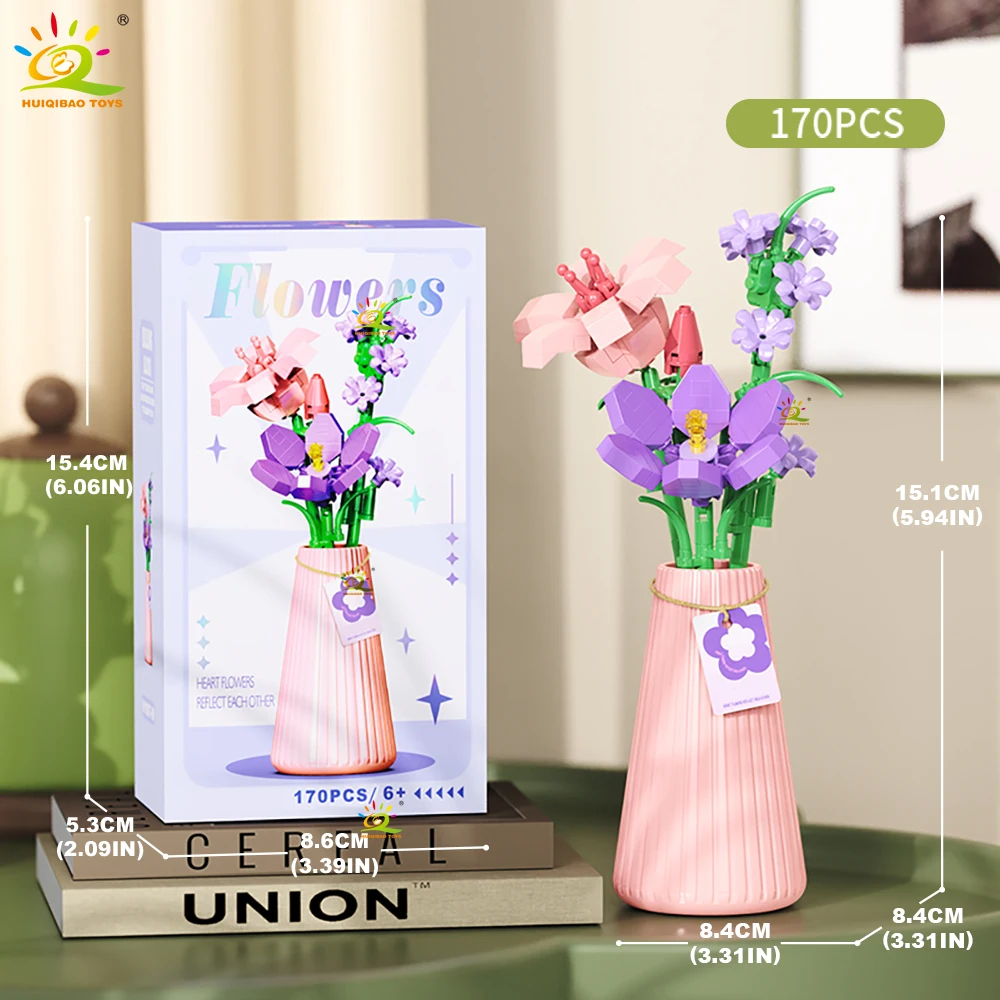 HUIQIBAO MOC Eeuwig Bloemboeket met pot Micro Bouwsteen Zonnebloem Rose Mini Model Baksteen Speelgoed thuis Bureau Decoratie