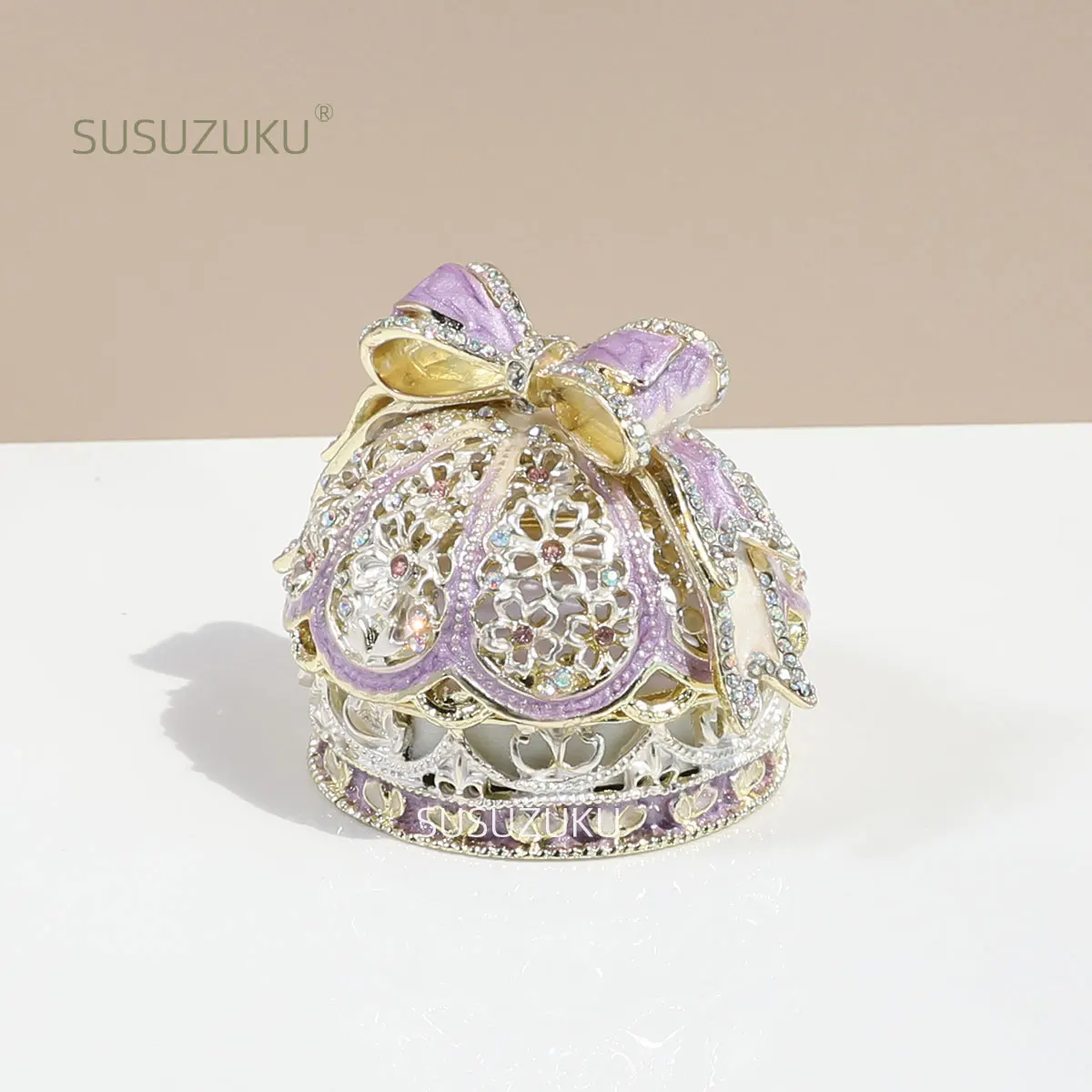Alloy Enamel Jewelry Box European Princess Bowknot Crown High-end Jewelry Ring Wedding Ring Jewelry Storage Box