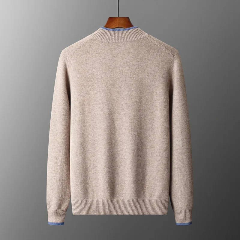 Suéter cálido de lana para hombre, cárdigan grueso con cremallera y cuello simulado, Tops de manga larga tejidos de Cachemira para otoño e invierno