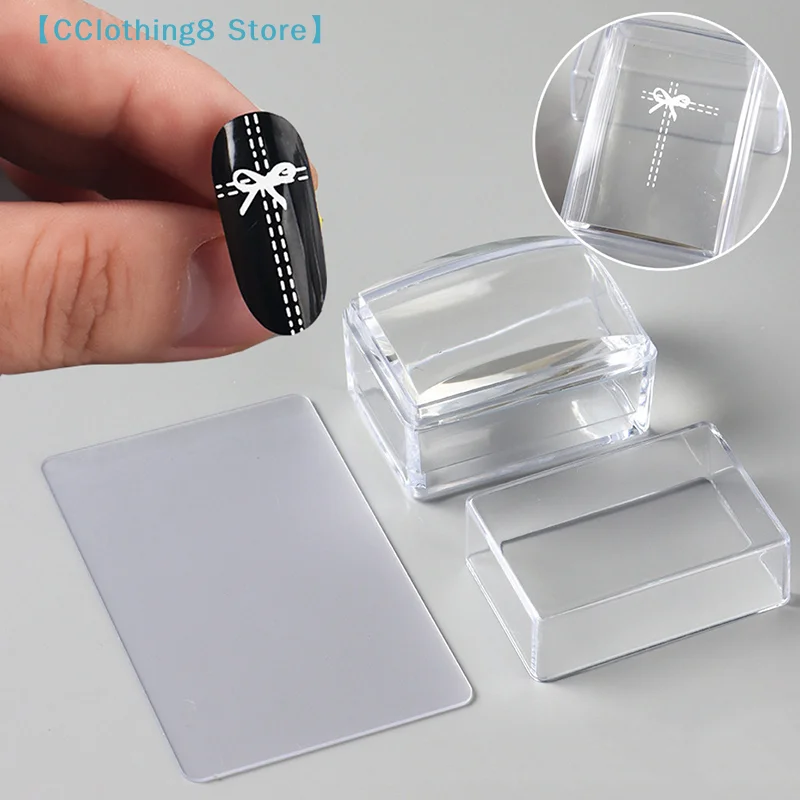 Tampon de Stamping Transparent Rectangulaire pour Nail Art avec Grattoir, Tête en Silicone, Outil de Transfert Rapide, Tampon Gelée Transparent pour Manucure【AliS8】