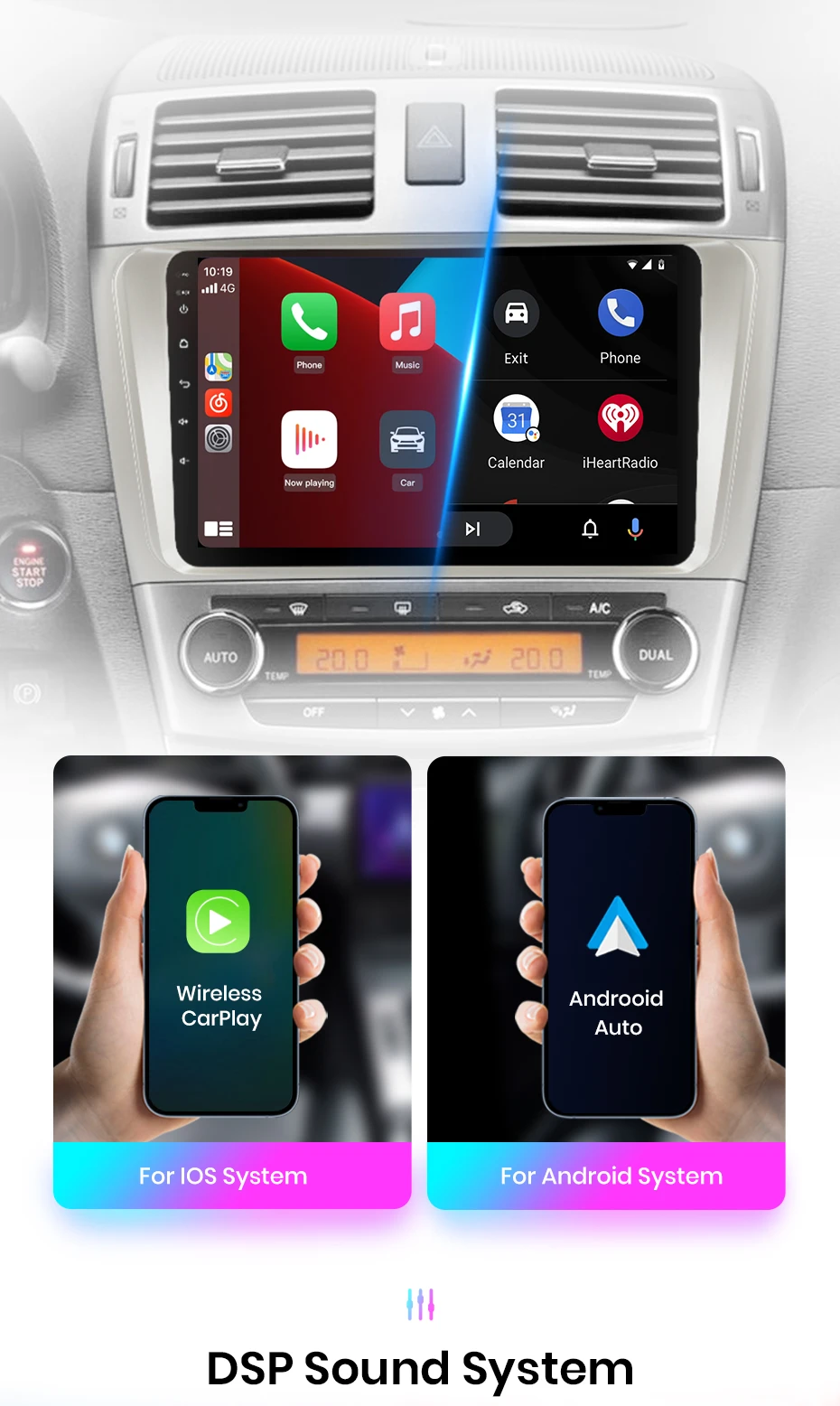 Junsun drahtloses Carplay Android Auto Autoradio für Toyota Avensis T27 2013-2016 intelligente Systeme Stereo Multimedia Autoradio – Detail 12