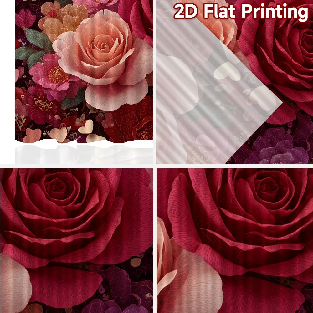 2D FLAT PRINTING 2pcs Curtains (Without Rod) Valentine's Day Floral Hearts Pattern Chic Curtains Versatile Fabric Curtains
