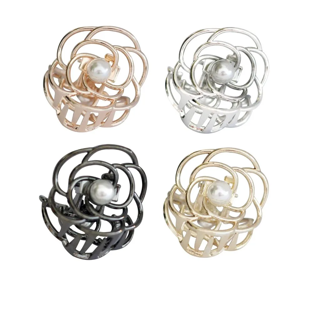 

TANG SONG 4PCS Flower Style Small Metal Hair Claw Clips Hair Catch Barrette Jaw Clamp for Women Half Bun Hairpins for Thin Hair