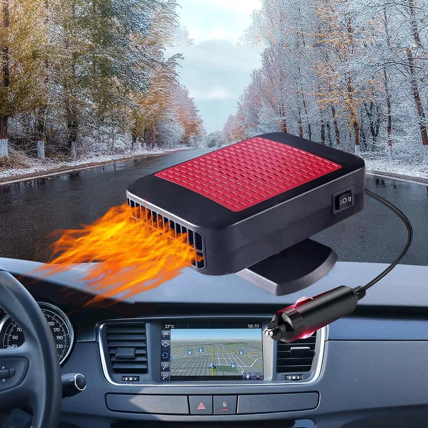 

12V 200W Car Heater, 2-in-1 Heating & Cooling Defroster with Cigarette Lighter Plug, Red