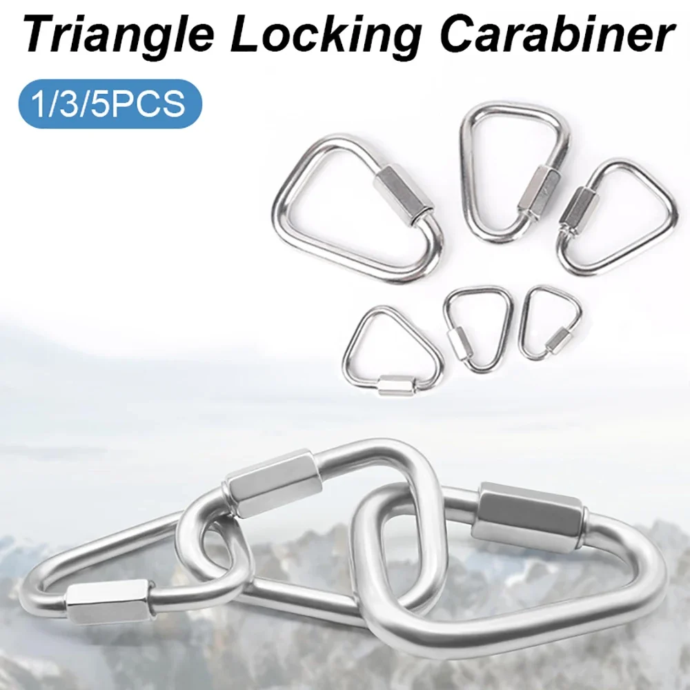 1/3/5PCS Triangle Locking Carabiner M3.5 M4 M5 M6 M8 M10 M12 304 Stainless Steel Quick Links  Keychain Hook Shackle Snap Hooks