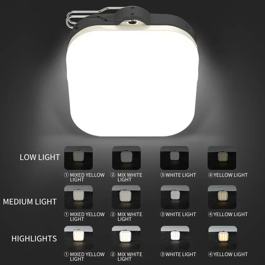 Solar Camping Lights 12 Modes Type C Rechargeable Lamp Outdoor Hanging Light Portable Fill Lantern Work Maintenance Lighting