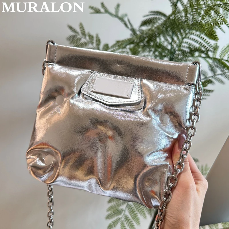 Women\'s Genuine Leather Small Bag Niche Slanting Clouds Bag Soft Sheepskin Casual Handbag Premium Texture Chain Mini Square Bag