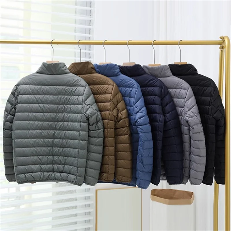 2024 Autumn Winter Men Stand Collar Down Coat Light Thin White Duck Down Jacket Male Short Bigsize Warm Puffer Parkas Outwears