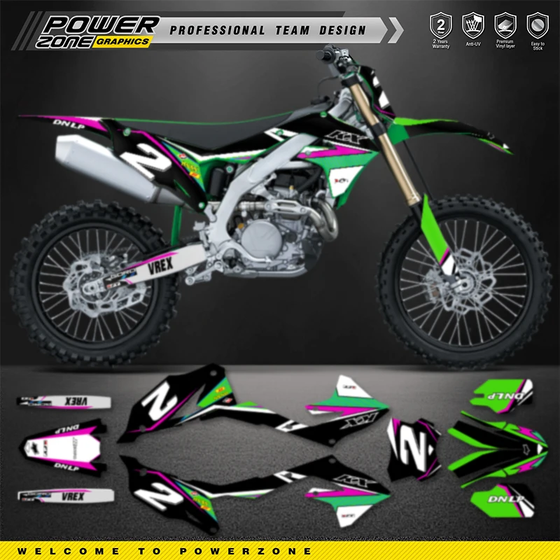 

PowerZone Custom Team Adhesive Decals Vinyl Sticker Kit For Kawasaki 2019 -2023 KXF KX450 2021-2024 KXF KX250 Motorcycle 06