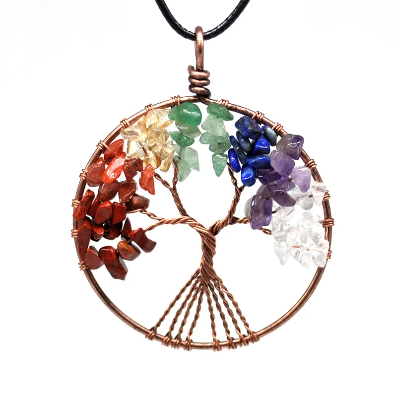 

5 Styles Handknit Natural Rough Reiki Healthy Gravel Crystal Tree Of Life Necklace Pendant Bronze Amulet For Women Men Gift