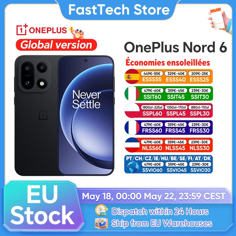 Smartphone OnePlus Nord 6 5G Version Globale Snapdragon 8s Gen 4 165Hz 165FPS Écran AMOLED 6,78? 7500mAh Charge SUPERVOOC 80W Appareil photo principal SONY 50MP avec OIS 'double axe' Smartphone OnePlus Nord 6 5G Version Globale Snapdragon 8s Gen 4 165Hz 165FPS Écran AMOLED 6,78? 7500mAh Charge SUPERVOOC 80W Appareil photo principal SONY 50MP avec OIS 'double axe'