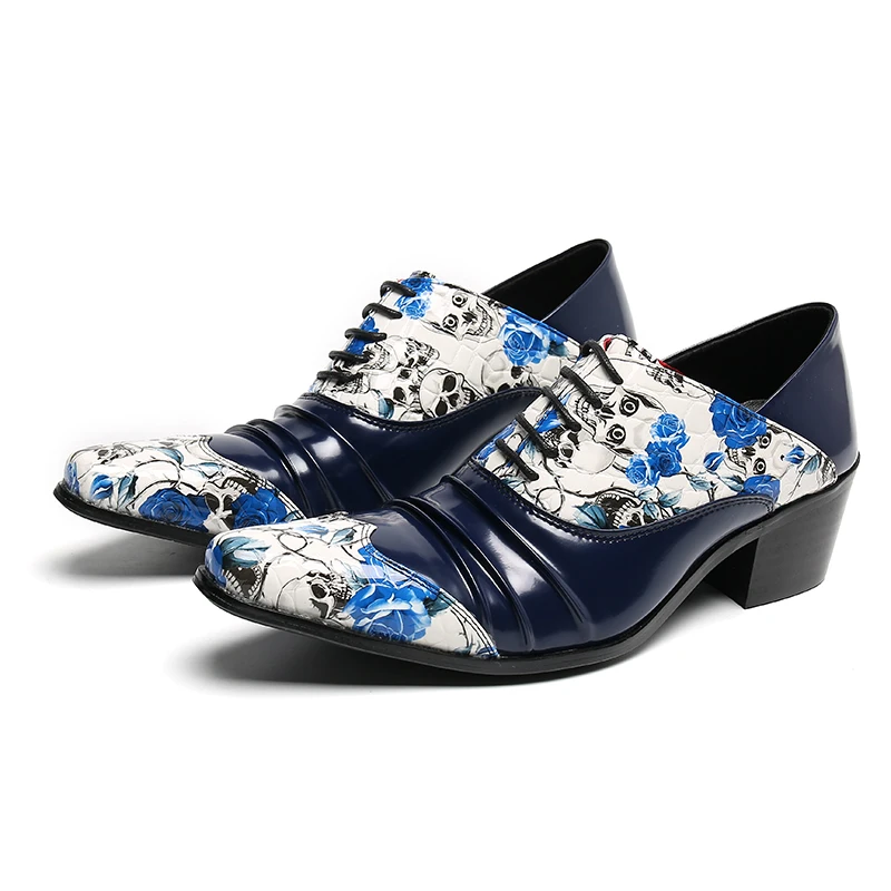 

Brand Italian Snake Pattern Wedding Men Dress Shoes High Heels Blue Genuine Leather Business Men Formal Shoes Plus Size 47