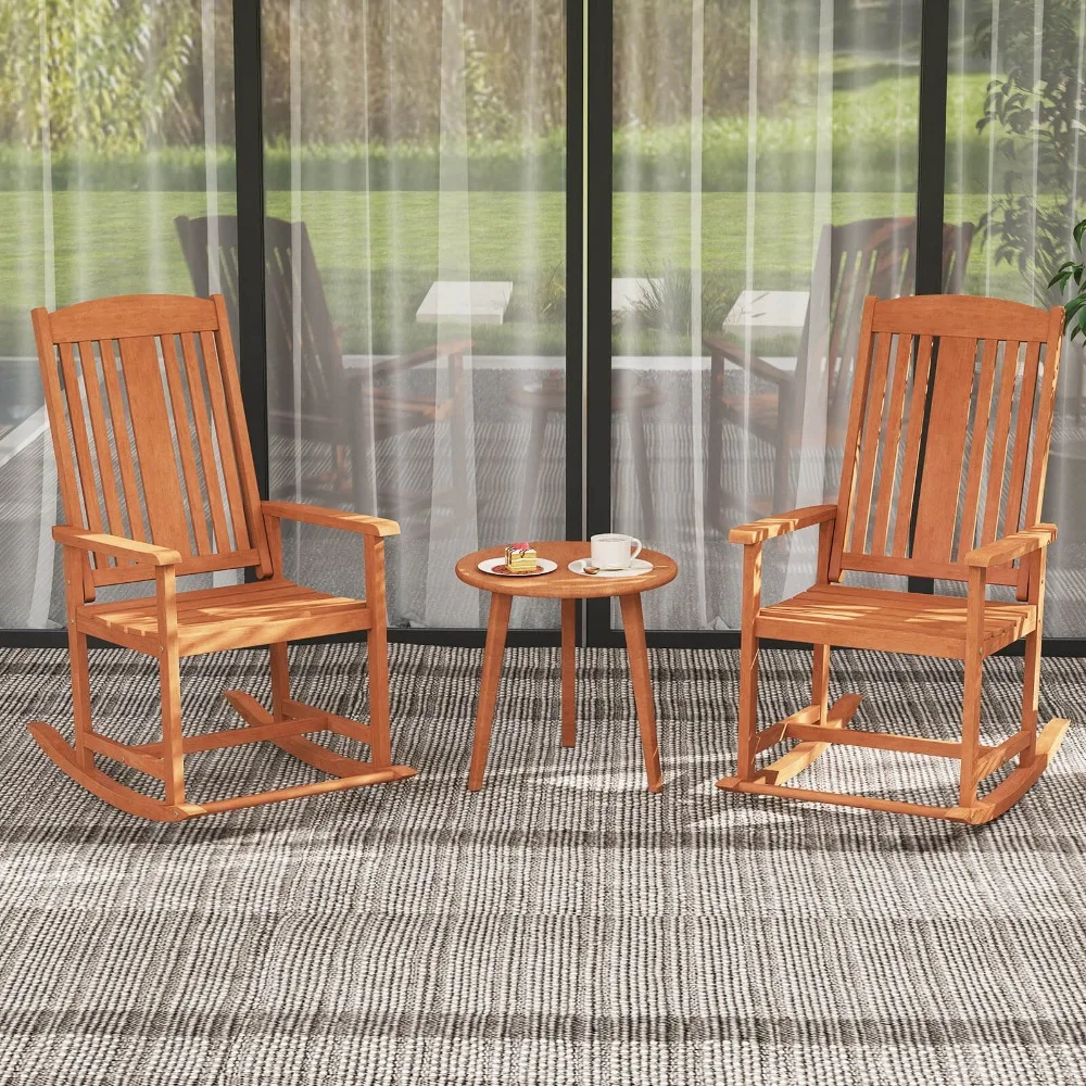 

Outdoor Rocking Chair with Slatted Seat Wide Armrests and Footrest for Patio