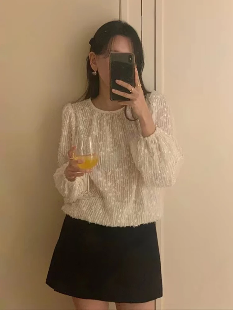 

Весна 2024: Новая свободная повседневная женская кофта-туника с круглым вырезом, рукавами-фонариками и бахромой, из 100% полиэстера