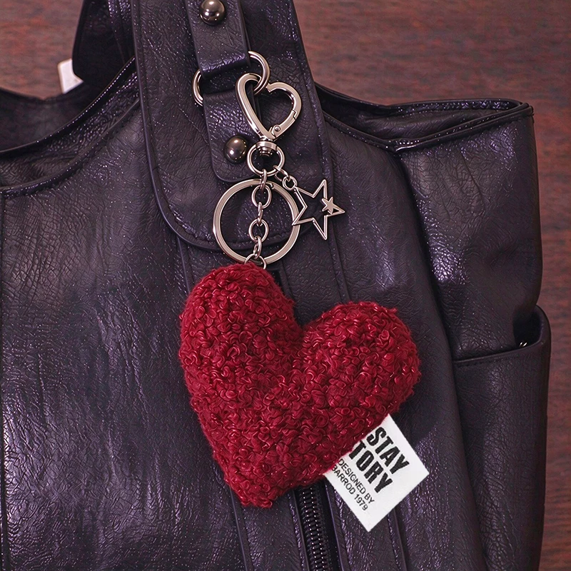 Fashion Fur Heart Shape Keychain Women's Car Home Bag Charm Pendant Gif Stylish Handwoven Key Holder Decoration Accessory
