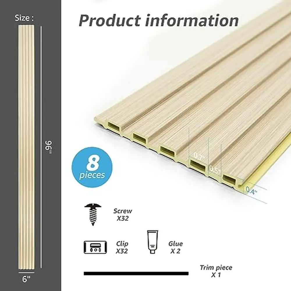 Imagem -06 - Soundproof Wpc Slat Painel de Parede Decoração Interior e Exterior Painel de Parede de Carvalho tv Background Kit Fácil Instalação Eco-friendly Seguro 96x6 Pol 3d